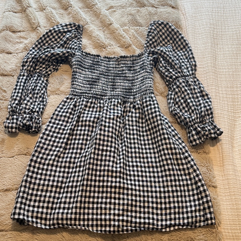 Reformation Black and White Gingham Long Sleeve Dress